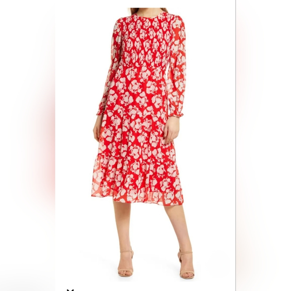 Julia Jordan smocked red floral dress size 2